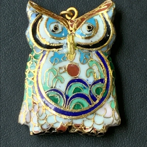 Vintage Cloisonné Owl Pendant - Picture 6 of 6